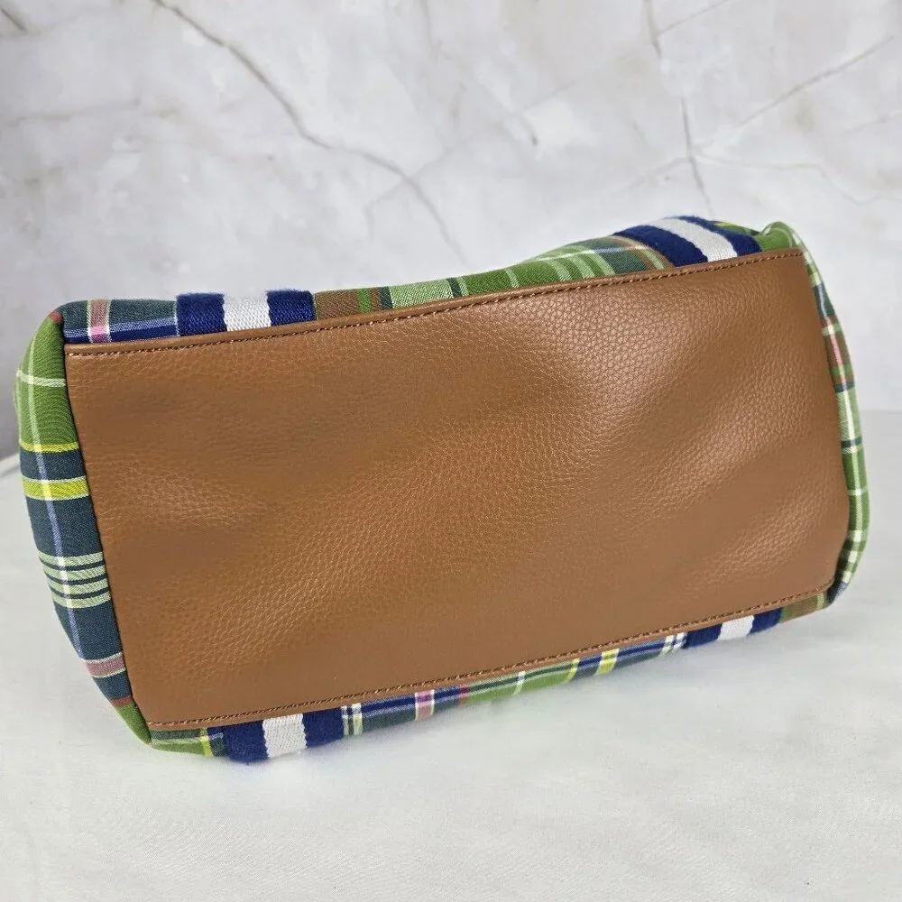 Tommy Hilfiger Plaid Double Handle Satchel Bag w/ Wristlet Faux Leather